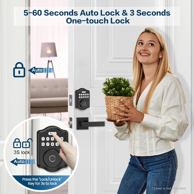 52HZ Fingerprint Door Lock, Keyless Entry Door Lock with Code, Voice Guidance Electronic Keypad Deadbolt Smart Locks for Front Door, Anti-Peeping Password, Auto Lock, Easy to Install, Black