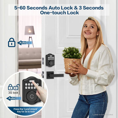 52HZ Fingerprint Door Lock, Keyless Entry Door Lock with Code, Voice Guidance Electronic Keypad Deadbolt Smart Locks for Front Door, Anti-Peeping Password, Auto Lock, Easy to Install, Black