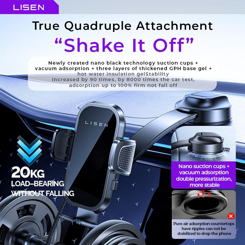 LISEN Car Phone Holder Suction Cup Rotating Foldable Design Instrument Panel Holder Universal