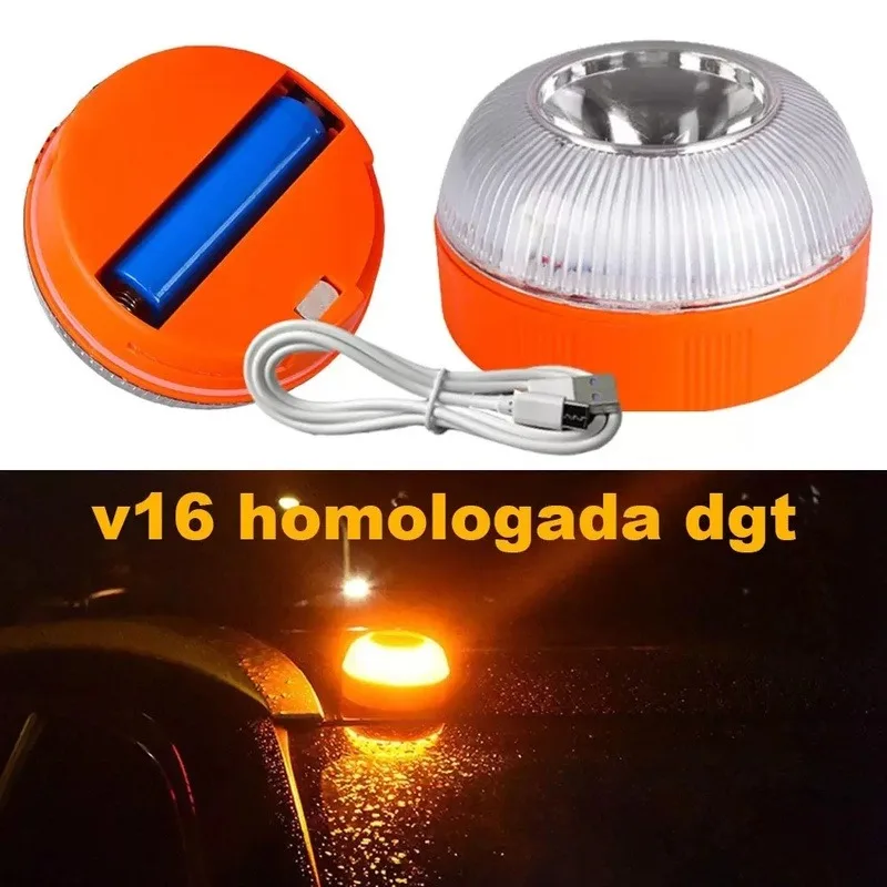 Car Emergency Beacon Light V16 Homologated Dgt Approved USB Rechargeable Magnetic Induction Strobe Light Car Emergency Light