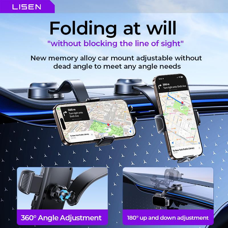 LISEN Car Phone Holder Suction Cup Rotating Foldable Design Instrument Panel Holder Universal