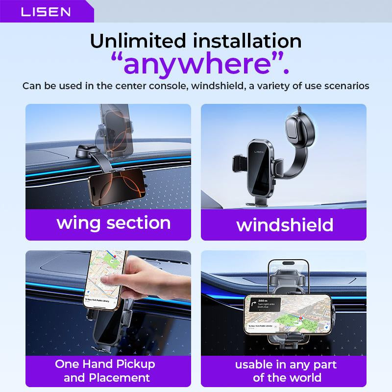 LISEN Car Phone Holder Suction Cup Rotating Foldable Design Instrument Panel Holder Universal