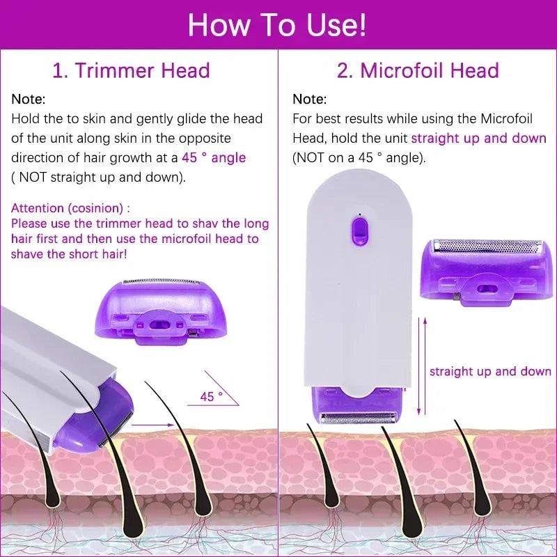 Professional Painless Hair Trimmer Skin Touch Electric Shaver USB Rechargeable Women Body Face Leg Bikini Hand Lady Hair Clipper