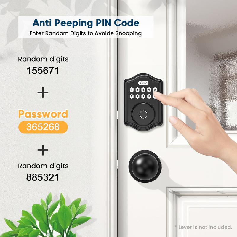 52HZ Fingerprint Door Lock, Keyless Entry Door Lock with Code, Voice Guidance Electronic Keypad Deadbolt Smart Locks for Front Door, Anti-Peeping Password, Auto Lock, Easy to Install, Black