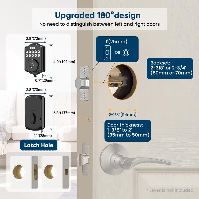 52HZ Fingerprint Door Lock, Keyless Entry Door Lock with Code, Voice Guidance Electronic Keypad Deadbolt Smart Locks for Front Door, Anti-Peeping Password, Auto Lock, Easy to Install, Black